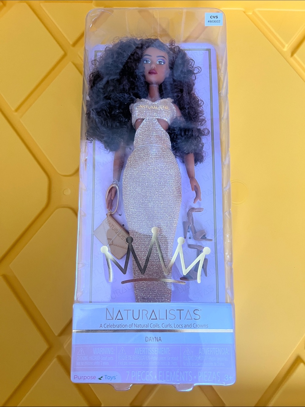 Dayna Doll in Champagne Dress - Natural Coils & Curls
